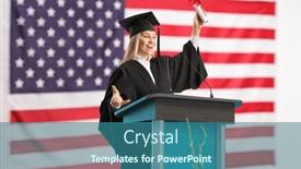  Presentation with certificate - Slide deck consisting of female-student-of-honor-holding background and a ocean colored foreground