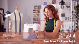  Presentation with sewing machine - Amazing PPT layouts having female-student-or-business-owner backdrop and a coral colored foreground