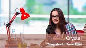  Presentation with chemistry - PPT layouts consisting of female student preparing for chemistry exams background and a coral colored foreground