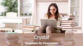  Presentation with female college student uti - Audience pleasing presentation design consisting of female student preparing for exam backdrop and a coral colored foreground