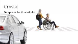  Presentation with pedestrian crossing - PPT theme enhanced with female-student-pushing-a-friend background and a white colored foreground