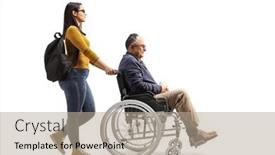  Presentation with student - Slide deck featuring female-student-pushing-a-mature background and a mint green colored foreground