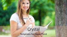  Presentation with reading - Colorful PPT layouts enhanced with female student reading a book backdrop and a coral colored foreground