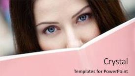  Presentation with library - Colorful PPT theme enhanced with books magazines - female student reads the book backdrop and a lemonade colored foreground