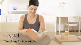  Presentation with home - Colorful PPT theme enhanced with female student sitting on sofa backdrop and a  colored foreground