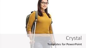  Presentation with student - Presentation with female-student-standing-with-crutches background and a white colored foreground