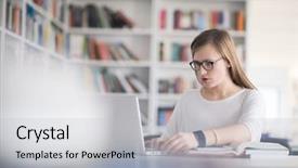  Presentation with worried female college student for health check up - Beautiful slides featuring female student study in library backdrop and a light gray colored foreground