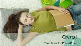  Presentation with worried young female college student - Cool new presentation theme with female student takes a nap backdrop and a soft green colored foreground