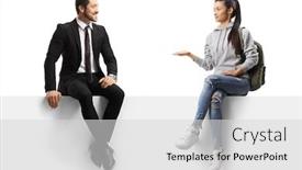  Presentation with student - Presentation design featuring female-student-talking background and a light gray colored foreground