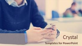  Presentation with worried young female college student - Audience pleasing slides consisting of female student using a mobile backdrop and a  colored foreground