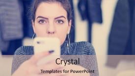  Presentation with worried young female college student - PPT theme consisting of female student using a mobile background and a  colored foreground