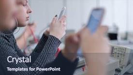  Presentation with electronics - Beautiful presentation featuring female student using a mobile backdrop and a  colored foreground