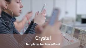  Presentation with student - Audience pleasing presentation theme consisting of female student using a mobile backdrop and a  colored foreground