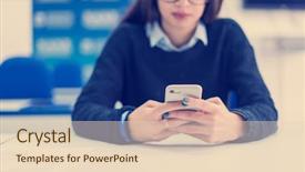  Presentation with student - Slides featuring female student using a mobile background and a  colored foreground