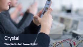  Presentation with electronics - PPT theme enhanced with female student using a mobile background and a  colored foreground