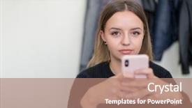  Presentation with student - PPT theme consisting of female student using a mobile background and a  colored foreground