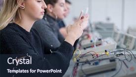  Presentation with student - Cool new presentation theme with female student using a mobile backdrop and a  colored foreground