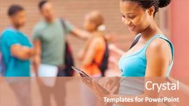  Presentation with female college student for health check up - Audience pleasing slide deck consisting of female student using a tablet backdrop and a coral colored foreground