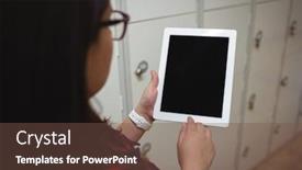  Presentation with using digital tablet - Slide set with female-student-using-digital-tablet background and a tawny brown colored foreground