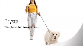  Presentation with walking - Amazing PPT layouts having female-student-walking-towards-camera backdrop and a white colored foreground