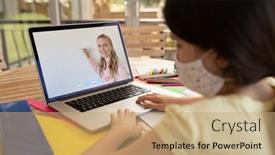  Presentation with face mask - Beautiful PPT layouts featuring female-student-wearing-face-mask backdrop and a coral colored foreground