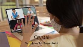  Presentation with distance learning - Presentation theme featuring female-student-wearing-face-mask background and a coral colored foreground