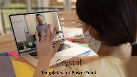  Presentation with distance learning - Theme enhanced with female-student-wearing-face-mask background and a coral colored foreground