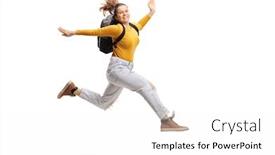  Presentation with backpack - Beautiful PPT theme featuring female-student-with-a-backpack backdrop and a white colored foreground