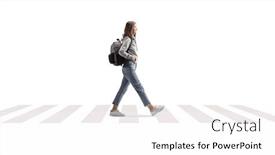  Presentation with pedestrian - Presentation featuring female-student-with-a-backpack background and a white colored foreground