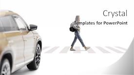  Presentation with suv - Presentation theme with female-student-with-a-backpack background and a white colored foreground
