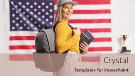  Presentation with shoulder - Slides featuring female-student-with-a-backpack background and a  colored foreground