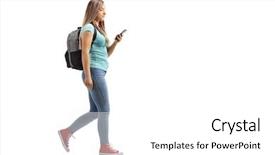  Presentation with backpack - Colorful PPT theme enhanced with female student with backpack walking backdrop and a white colored foreground