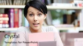  Presentation with self development - Slide set having female student with book at the library education and self-development background and a lemonade colored foreground