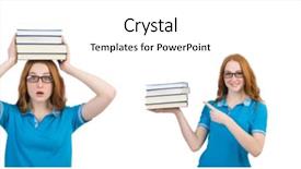  Presentation with many books - Audience pleasing presentation theme consisting of female student with many books backdrop and a white colored foreground