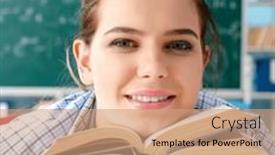  Presentation with many-books - PPT layouts having female-student-with-many-books background and a coral colored foreground