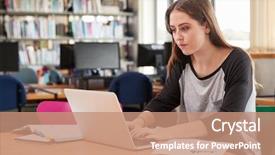  Presentation with female college student uti - Beautiful slide deck featuring female student working at laptop backdrop and a coral colored foreground