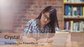  Presentation with writing notes - Colorful PPT layouts enhanced with female student writing notes backdrop and a coral colored foreground