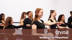  Presentation with performing arts - Slide deck with female students at performing arts background and a tawny brown colored foreground