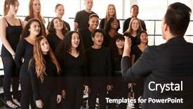  Presentation with performing arts - PPT theme with female students singing in choir background and a wine colored foreground
