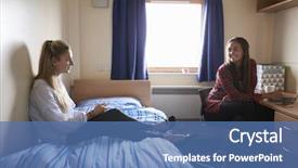  Presentation with students walking on campus - Beautiful PPT layouts featuring female students working in bedroom backdrop and a  colored foreground