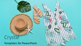  Presentation with blue floral - Presentation featuring female-summer-floral-palm-monstera background and a seafoam green colored foreground