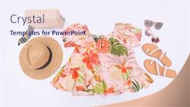  Presentation with blue floral - Theme featuring female-summer-floral-palm-monstera background and a sky blue colored foreground