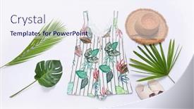  Presentation with blue floral - Presentation theme consisting of female-summer-floral-palm-monstera background and a sky blue colored foreground