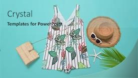  Presentation with blue floral - Slide set having female-summer-floral-palm-monstera background and a arctic colored foreground