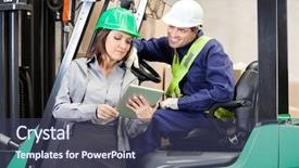  Presentation with using digital tablet - Beautiful presentation design featuring female supervisor and forklift driver backdrop and a tawny brown colored foreground