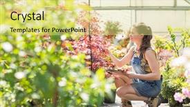  Presentation with nursery plant - Presentation theme featuring female supervisor examining plant background and a  colored foreground