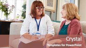  Presentation with senior worker - Cool new slides with female support worker visits senior backdrop and a coral colored foreground