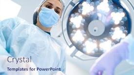  Presentation with medical assistant - PPT layouts having female-surgeon-and-assistant-professional background and a sky blue colored foreground