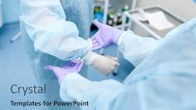  Presentation with medical assistant - Cool new PPT theme with female-surgeon-and-assistant-puts backdrop and a light blue colored foreground