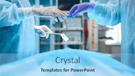  Presentation with medical worker - Audience pleasing slide set consisting of female-surgeon-and-assistant-surgery backdrop and a light blue colored foreground